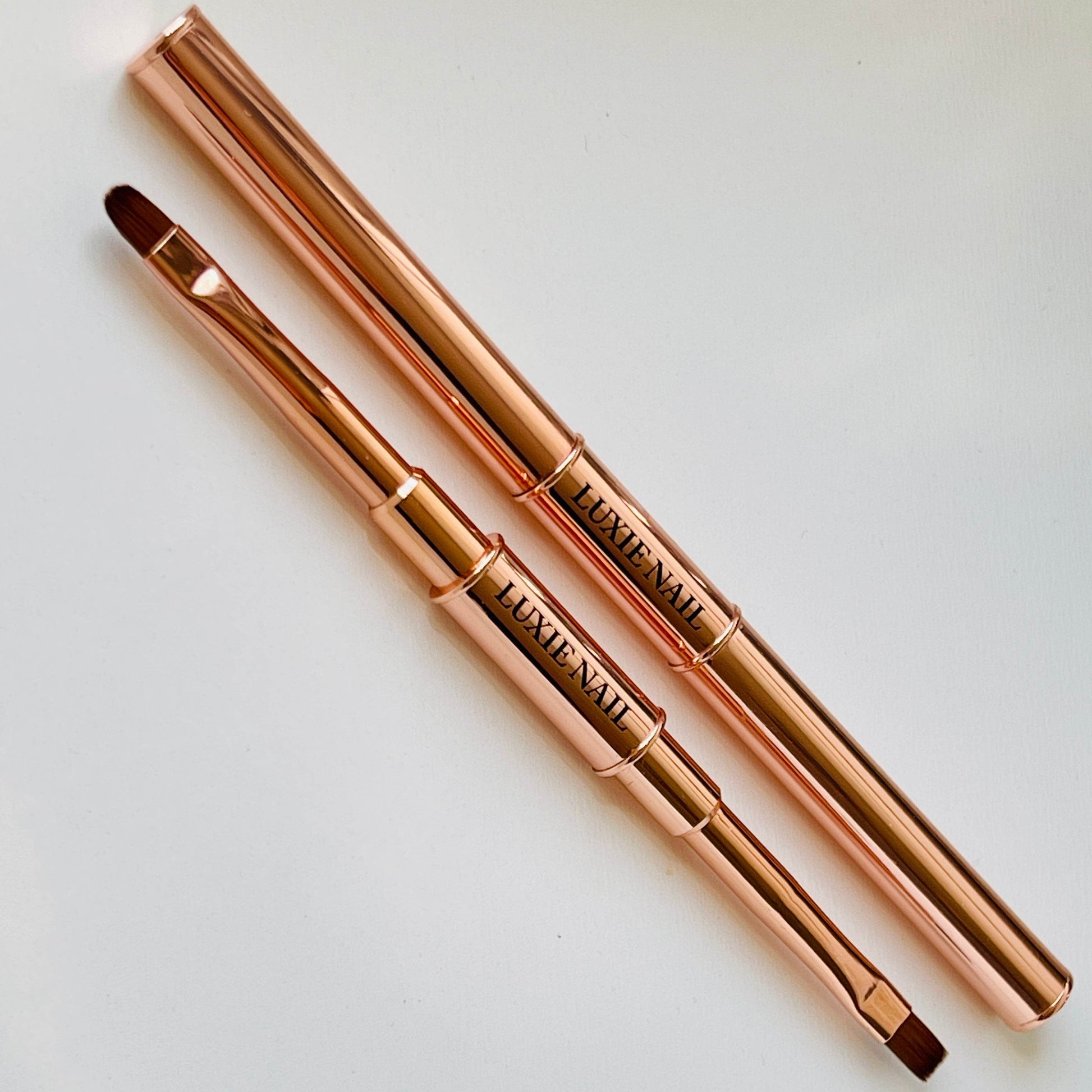 Luxe Rose Gold Dual-End Gel Brush | 8mm Flat & Oval Tips - Luxie Nail