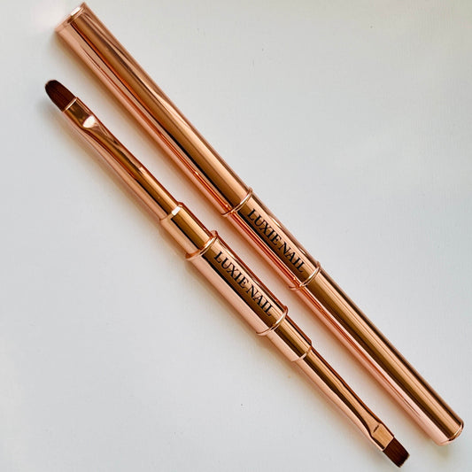 Luxe Rose Gold Dual-End Gel Brush | 8mm Flat & Oval Tips - Luxie Nail