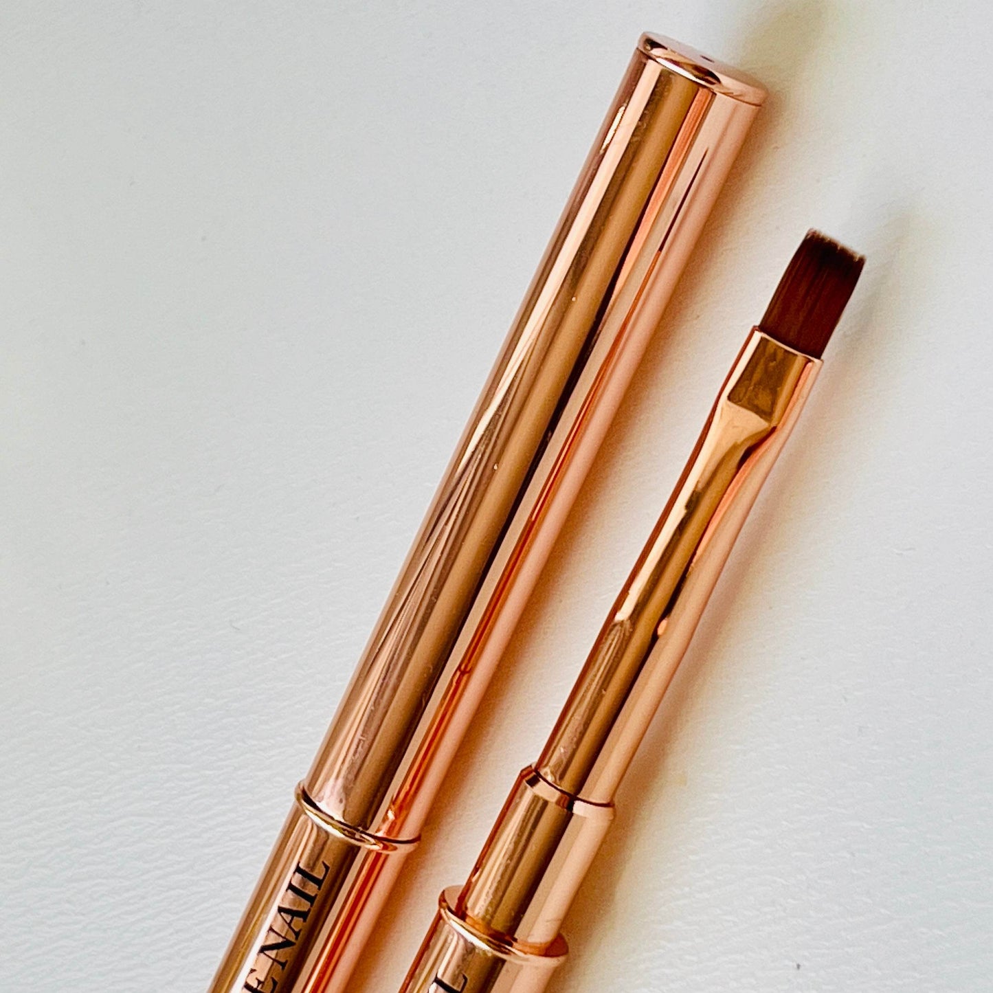 Luxe Rose Gold Dual-End Gel Brush | 8mm Flat & Oval Tips - Luxie Nail